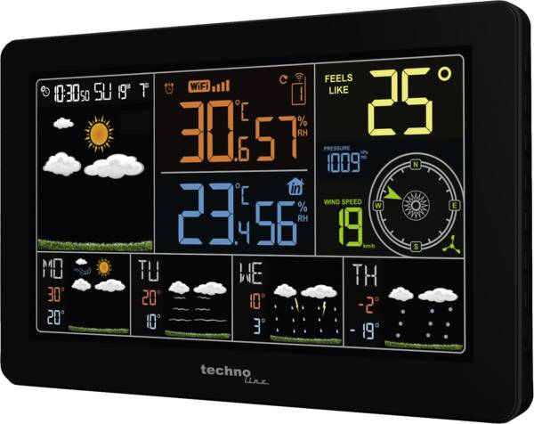 Technoline Wd 2700, Schwarz, Innen-Thermometer, Außen-Thermometer, Innen-Luftdruck, Innen-Hygrometer, Regenfall, Barometer, Hygrometer, Thermometer,