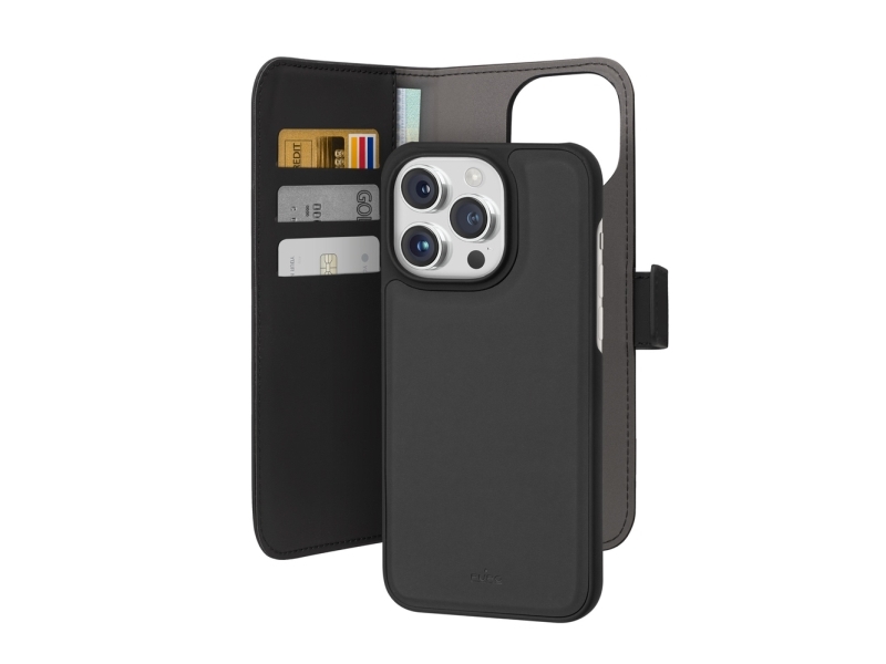 Puro Wallet Aftageligt Magsafe 2-I-1 Pu-Lædercover Med Klap Og Tegnebog Til Iphone 15 Pro Max - Sort