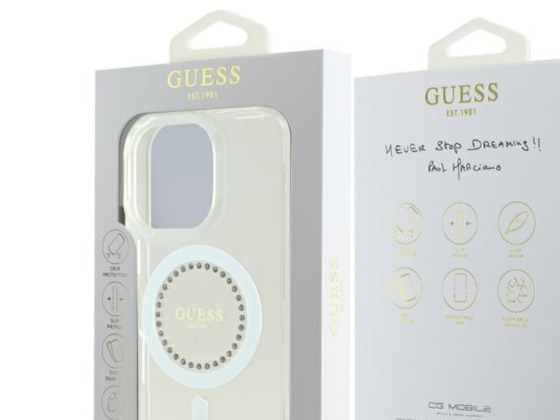 Guess Iml Strass Magsafe Case Für Iphone 16 Pro - Weiß