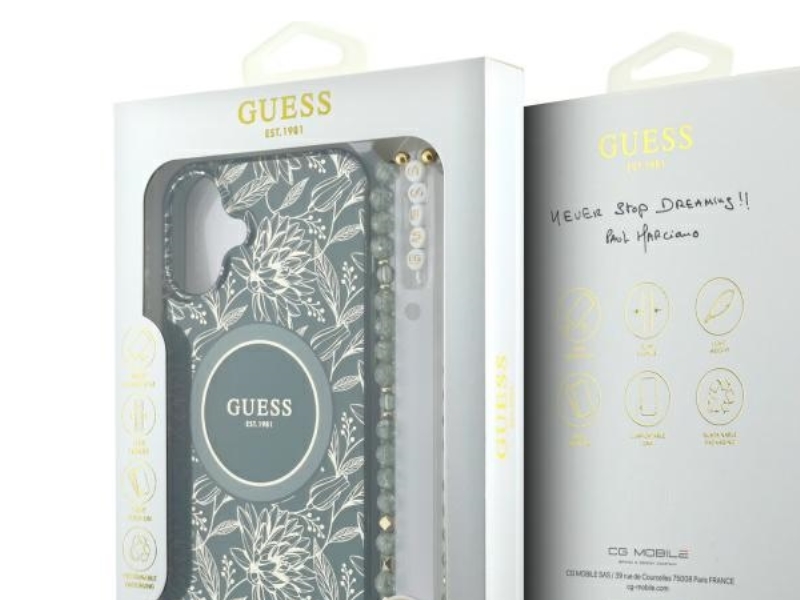 Guess Iml Flowers Allover Electro Med Perlerem Magsafe-Cover Til Iphone 16 - Grøn