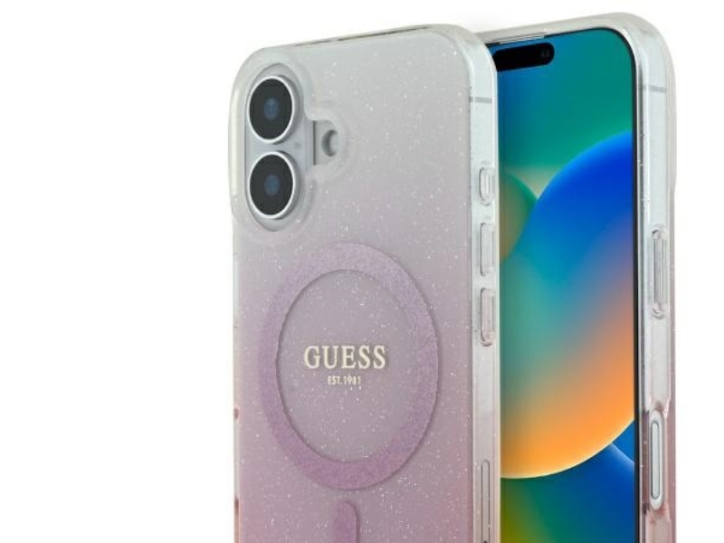 Guess Iml Glitter Gradient Magsafe Apple Iphone 16 Tasche - Tasche Für Telefon Rosa