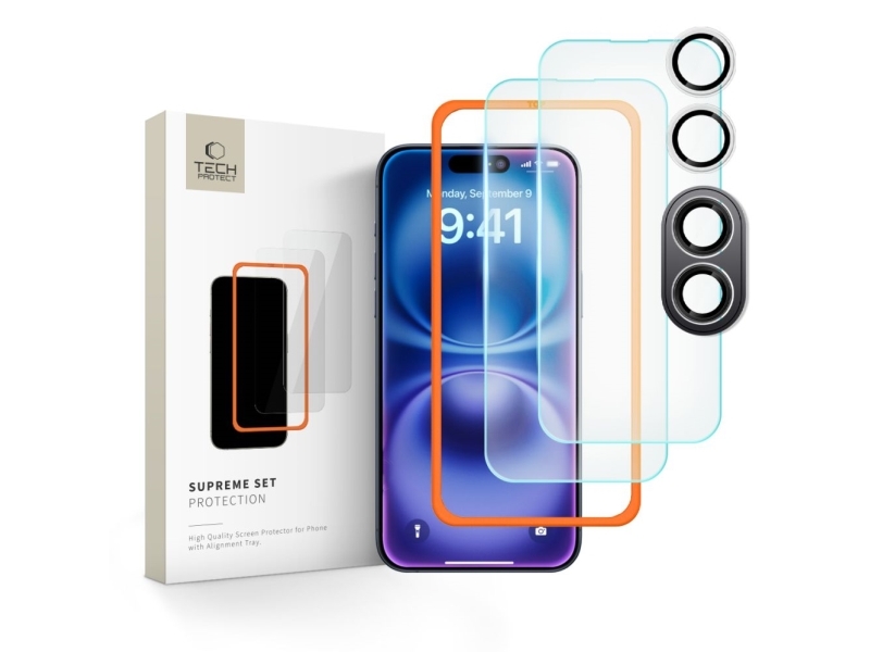 Tech-Protect Supreme Set Panzerglas für iPhone 16 - transparent (3 Stk.)