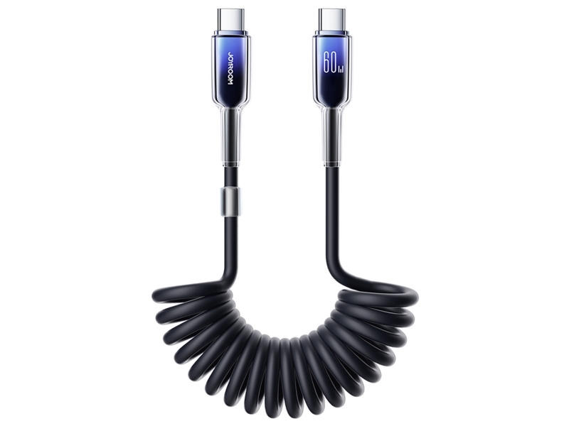 Joyroom S-A43 Krystalklar Usb-C Til Usb-C Spiral Kabel 1,5 M 60W - Sort
