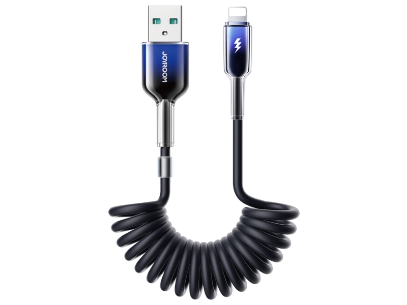 Joyroom S-A43 Crystal-Clear Series 3A Usb-A - Lightning Spiralkabel 1,5 M - Schwarz