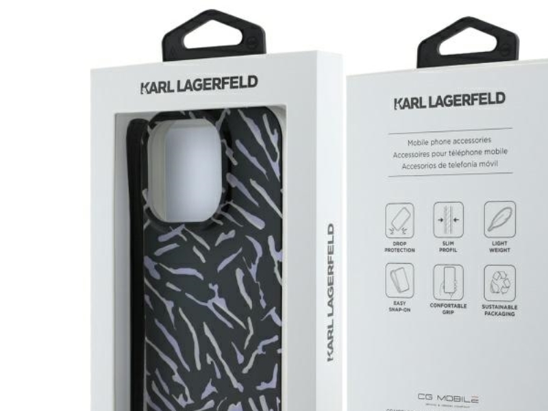 Karl Lagerfeld Zebra med snor - etui til iPhone 16 Pro Max (lilla)