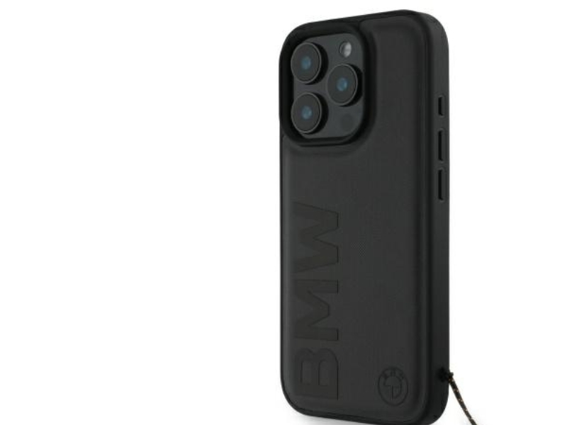 Bmw Signature Læder Cover Med Wordmark-Kord Til Iphone 16 Pro - Sort