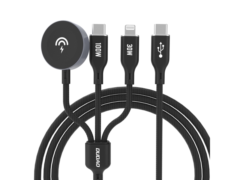 Dudao kabel til oplader til Apple Watch Dudao A12Max+ PD 100W 3-i-1: USB-C til Lightning 1,2 m - sort