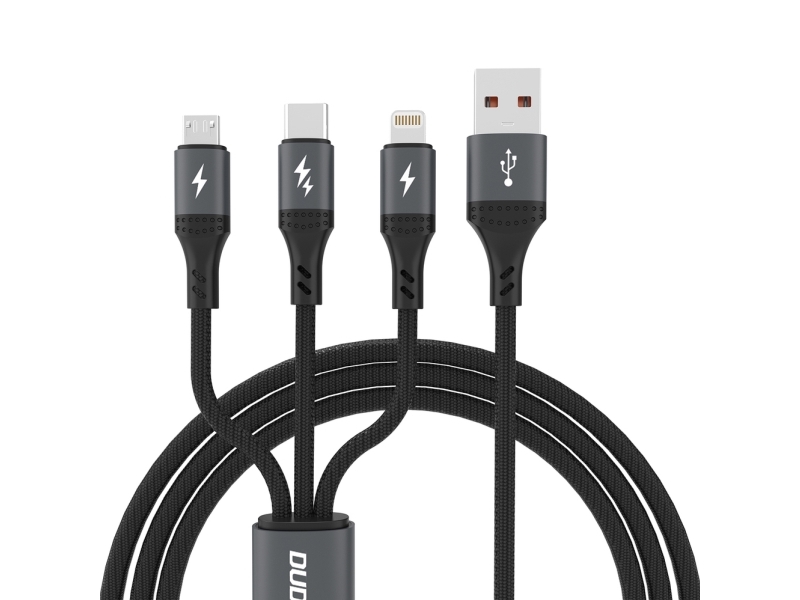 Dudao USB-kabel USB-A till USB-C + microUSB + Lightning 1,2 m svart (6976625333486) | Datortillbehör - Kablar & adaptrar - Datakablar | GameStuff
