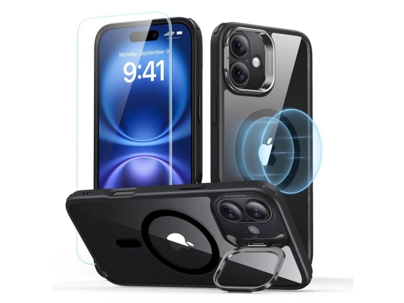 ESR Classic Hybrid Kickstand Halolock MagSafe etui + hærdet glas til iPhone 16 – sort