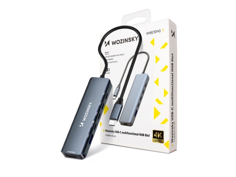 Usb-C 6-I-1-Hub Wozinsky Whbc10y4s Multifunktionel, Aluminium, Med 25 Cm Kabel - Grå