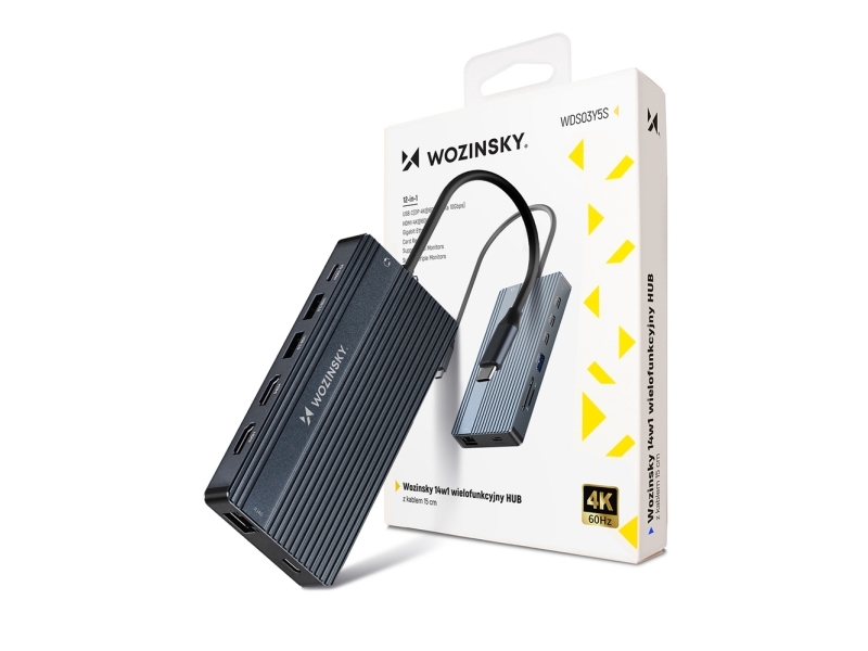 Wozinsky Usb-Hub 14-In-1 Für 3 Monitore Usb-A Usb-C Displayport Hdmi Rj45 Sd Tf Mini Jack Grau