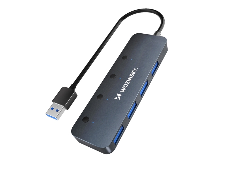 Usb-A Hub Wozinsky Whs080yss 4 X Usb-A 3.0 Med Individuelle Kontakter, Aluminium, 30 Cm Kabel - Grå