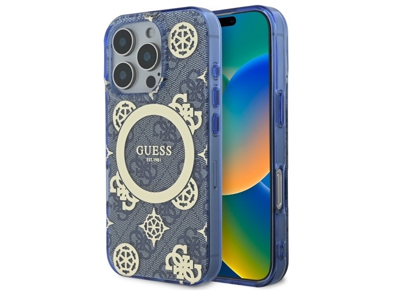 Guess Guhmp16xh4pyeeb Iphone 16 Pro Max 6.9" Blau/Blau Hardcase Iml Peony On 4G Background Magsafe