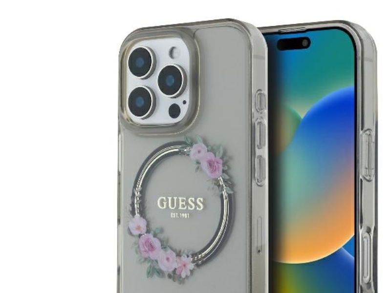 Guess Guhmp16xhfwfck Iphone 16 Pro Max 6,9" Sort/Sort Hardcase Iml Flowers Wreath Magsafe