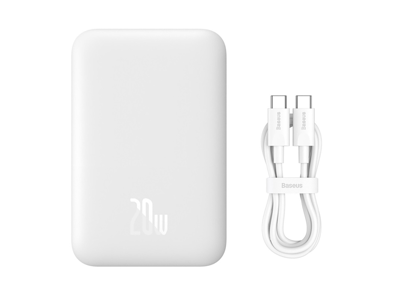 Baseus Magnetic Mini Air PPCXM06A 6000mAh 20W Power Bank with Simple Series USB-C Cable - White Powerbank - Hvid - 6000 mAh