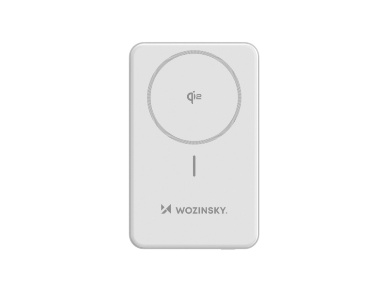 Wozinsky Powerbank Wlwp-10Ka0y3ws 22,5W Pd Qi2 10000 Mah, Med Holder, 1X Usb-A, 1X Usb-C, Hvid