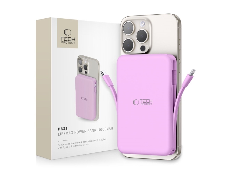 Tech-Protect PB31 LIFEMAG Magsafe powerbank 10000 mAh lavendel | Tele & GPS - Batteri & Laddare - Strömförsörjningsbanker | GameStuff