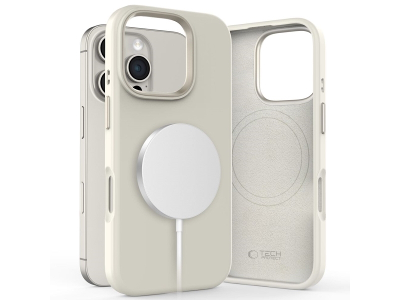Tech-Protect Silikone Pu Magsafe Cover Til Iphone 16 Pro - Beige