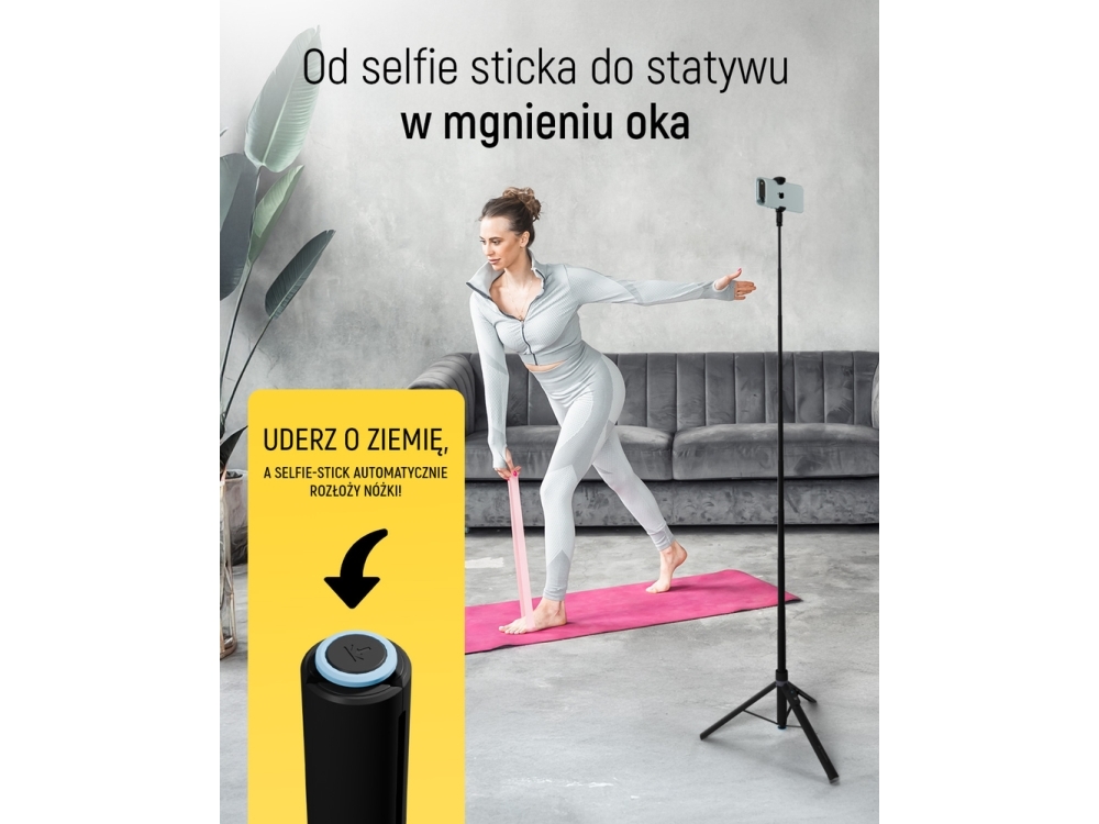 Wozinsky Selfie stick WRZP1 with automatically extendable legs tripod function 1.7m - black