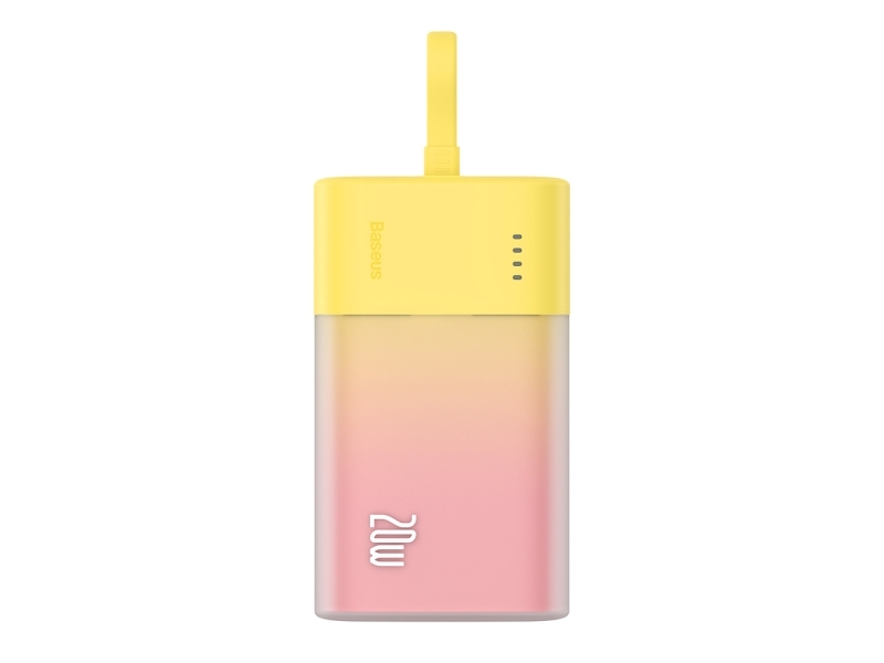 Powerbank Baseus Popsicle 5200Mah 20W Mit Integriertem Lightning-Kabel (+ Weißes Baseus Simple Usb-C - Usb-C 60W/20V/3A/30Cm Kabel) - Gelb/Rosa