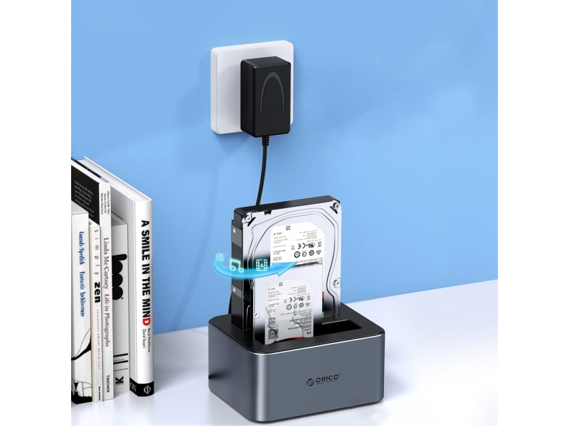 Orico dockestation til 2 diske med offline-kloningsfunktion 2,5/3,5 SATA HDD/SSD - grå