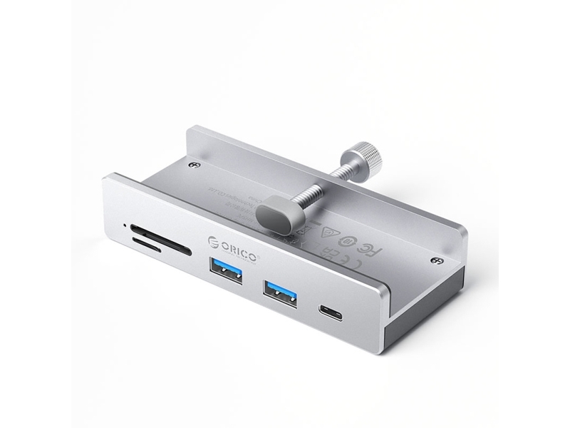 Orico Usb-Hub (Klemm-Montage) Eingang: Usb-C / Ausgang: 2× Usb-A 3.2 + 1× Usb-C 3.2 + Sd&Tf, Silber