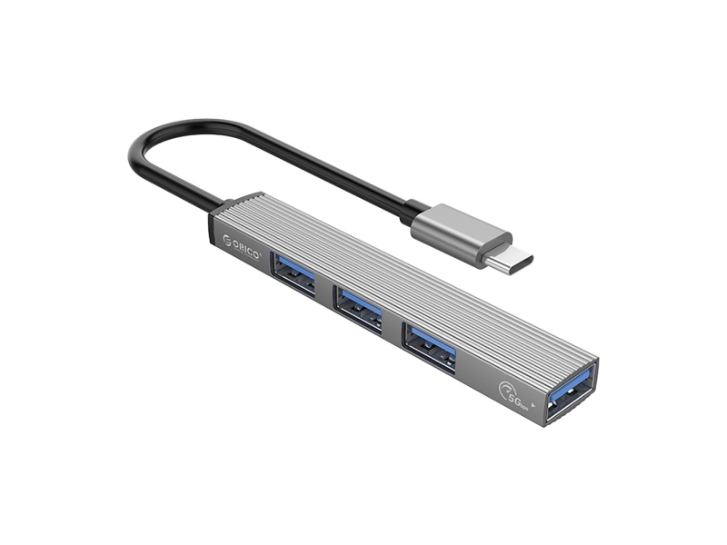Orico Usb-Hub 4 Ports Eingang Usb-C 3.0 Ausgang 1X Usb-A 3.0 + 3X Usb-A 2.0 Kabel 0,15 M Grau