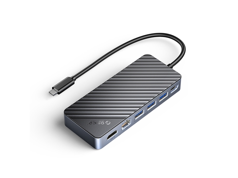 Orico M.2 Ssd Dock/Replikator 8-In-1, Eingang/Ausgang: Usb-C / 1X Usb-A 3.2 + 1X Usb-C 3.2, 2X Usb-A 2.0 + Hdmi + Ethernet - Schwarz