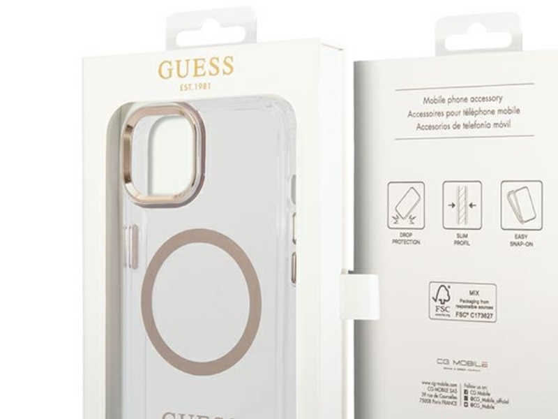 Guess Metal Outline Magsafe Case Für Iphone 15 Plus / 14 Plus - Gold