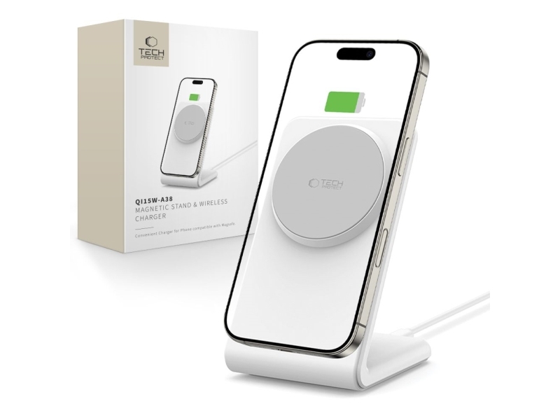TECH-PROTECT QI15W-A38 magnetisk Magsafe trådlader hvid