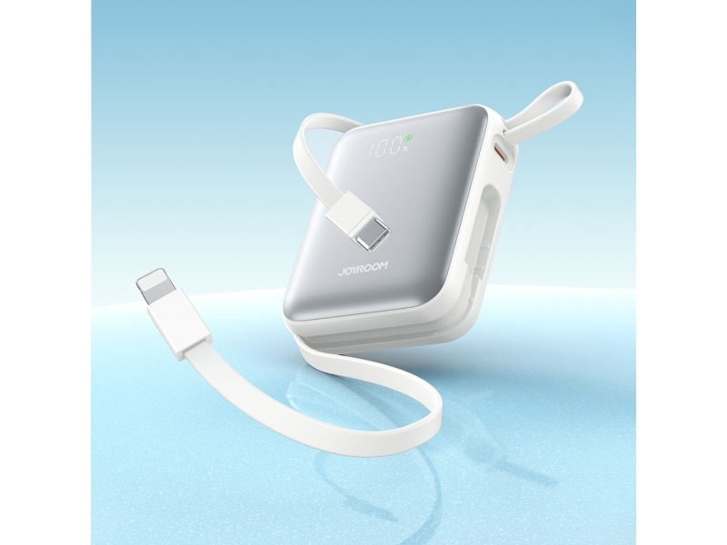 Joyroom Powerbank Jr-Pbf27 10000 Mah 22,5W – Indbyggede Kabler Usb-C Og Lightning – Hvid