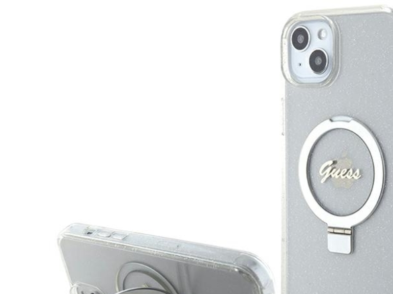 Guess Guhmp15mhrsgsd Iphone 15 Plus / 14 Plus 6,7" Transparent/Transparentes Hardcase Mit Ringständer Script Glitzer Magsafe