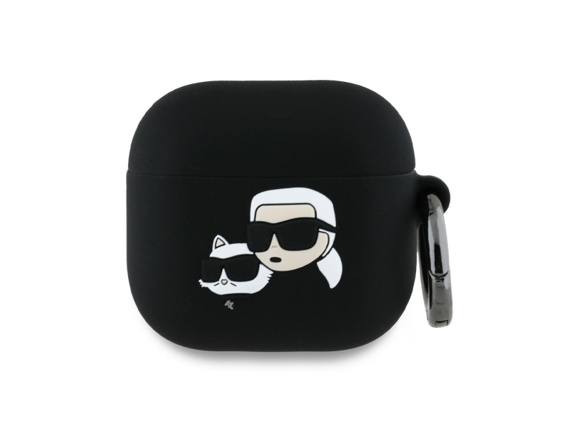 Karl Lagerfeld Silicone Karl & Choupette Head 3D Etui Til Airpods 4 (Sort)