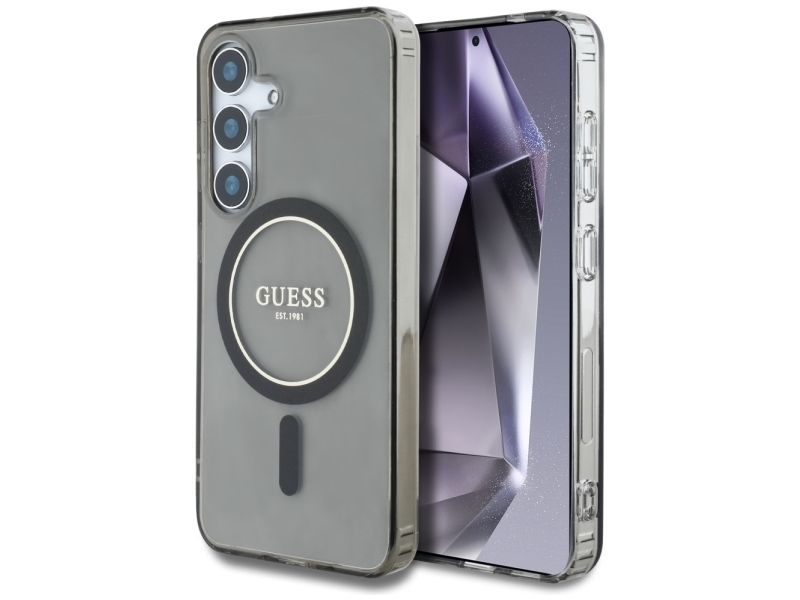 Guess Glitter Circle Klassisches Logo Magsafe Case Für Samsung Galaxy S25 - Schwarz