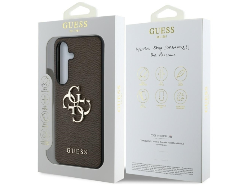 Guess Grained Big 4G Logo Small Classic Logo Cover Til Samsung Galaxy S25 - Brun