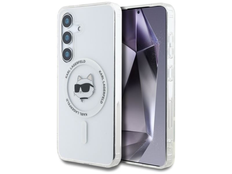 Karl Lagerfeld Button Choupette Kopf Bedrucktes Logo Magsafe Case Für Samsung Galaxy S25 - Weiß