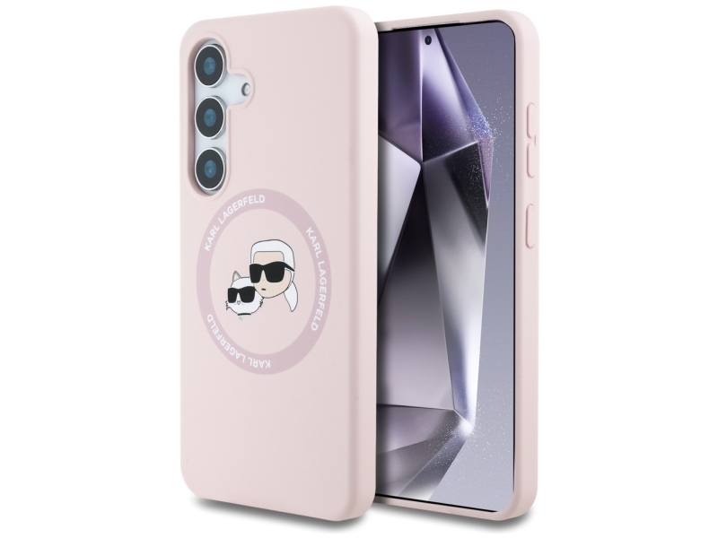Karl Lagerfeld Silikonhülle Mit Doppelten Köpfen Und Kreis Magsafe Für Samsung Galaxy S25 Plus - Pink