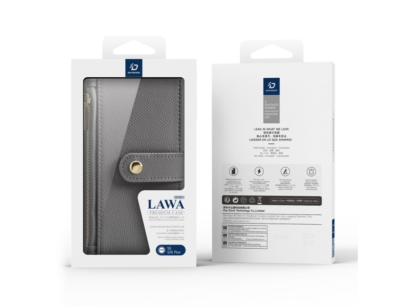 Dux Ducis Lawa Lædercover Til Samsung Galaxy S25+ Med Aftagelig Magnetisk Punge - Grå