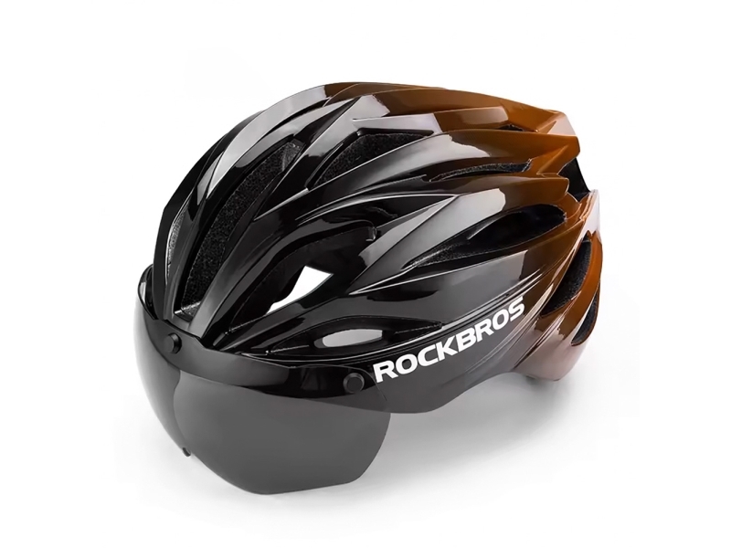 RockBros cykelhj&auml;lm med snabbsp&auml;nne och avtagbara glas&ouml;gon med UV-skydd unisex svart/brun