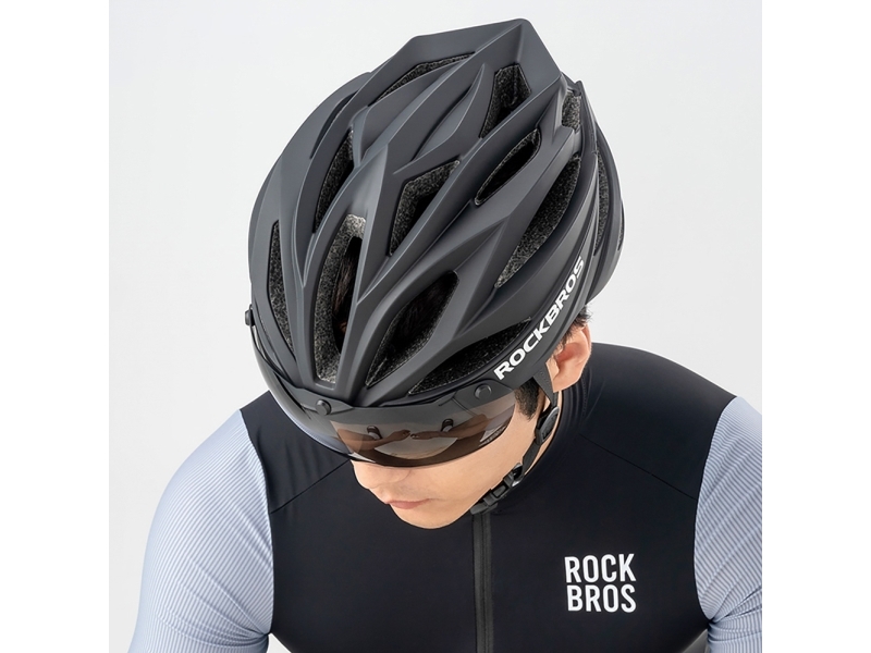 RockBros cykelhjelm med hurtigspænder og aftagelige briller med UV-beskyttelse unisex sort/brun