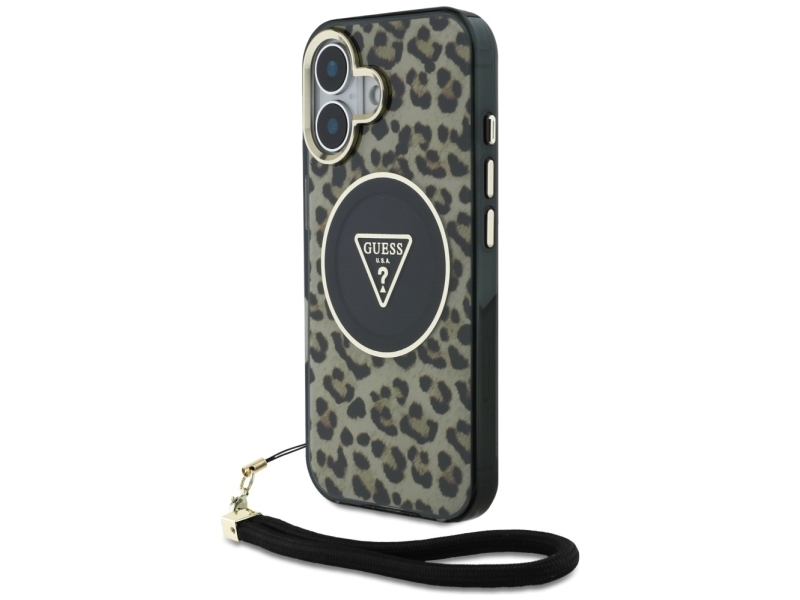 Guess Hc Iml Leopard Triangle Snorrem Magsafe Til Iphone 16 - Brun