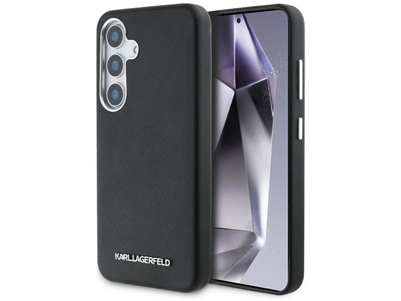 Karl Lagerfeld Saffiano Full-Wrap Längliches Metall-Logo Magsafe Case Für Samsung Galaxy S25 - Schwarz