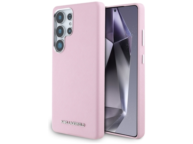Hurtel Karl Lagerfeld Saffiano Full Wrapped Verlängertes Metall-Logo Magsafe Case Für Samsung Galaxy S25 Ultra - Pink