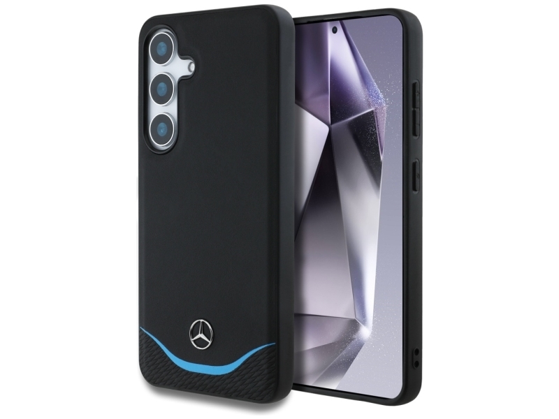 Mercedes Leder Kontrastblau Horizontale Kurve Magsafe Case Für Samsung Galaxy S25 - Schwarz