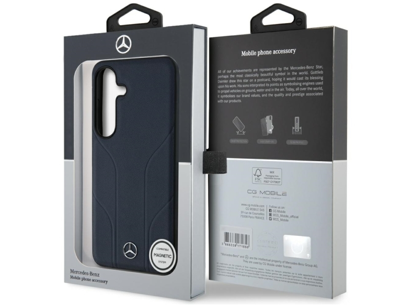 Mercedes Leder Geprägt Linien Magsafe Case Für Samsung Galaxy S25 - Blau