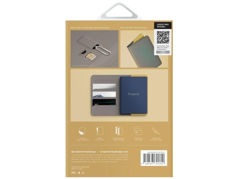 Uniq Belmont Rfid-Blokerende Pascover - Grå/Gul