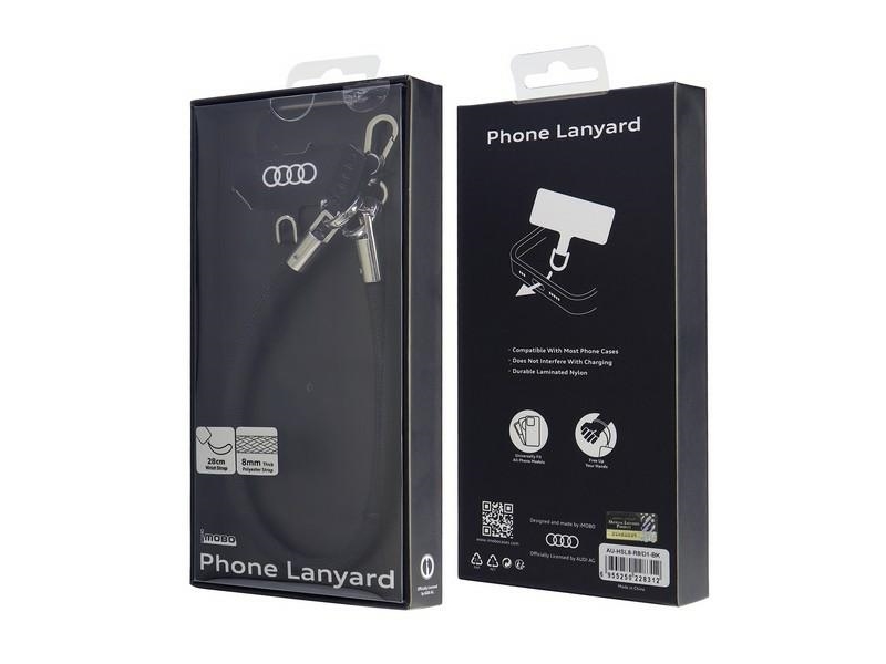 Audi uniwersalna smycz do telefonu 28cm 8mm czarny/black AU-HSL8-R8/D1-BK