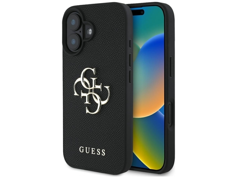 Guess Grained Big 4G Logo Small Classic Logo Cover Til Iphone 16 - Sort