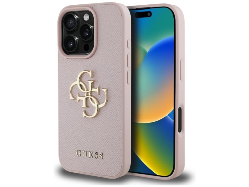 Guess Grained Big 4G Logo Small Classic Logo Hülle Für Iphone 16 Pro - Pink
