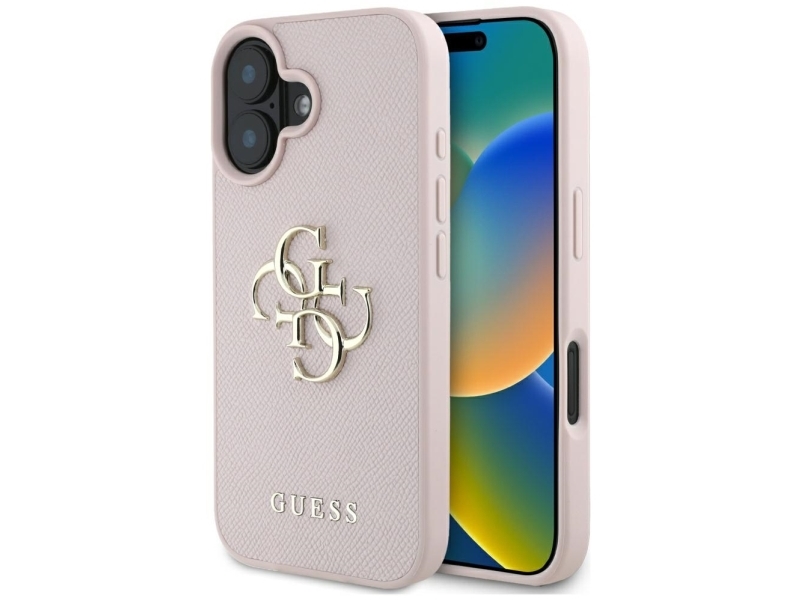 Guess Grained Big 4G Logo Small Classic Logo Case Für Iphone 16 - Pink